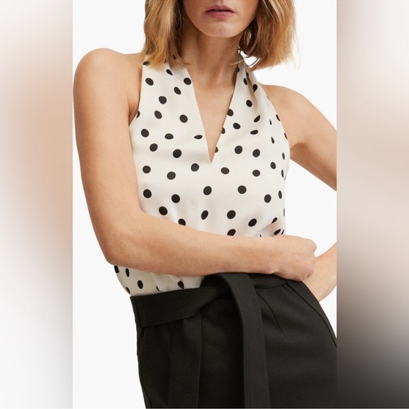 Mango Polka Dot Satin Halter Top XS NWT - Picture 2 of 9